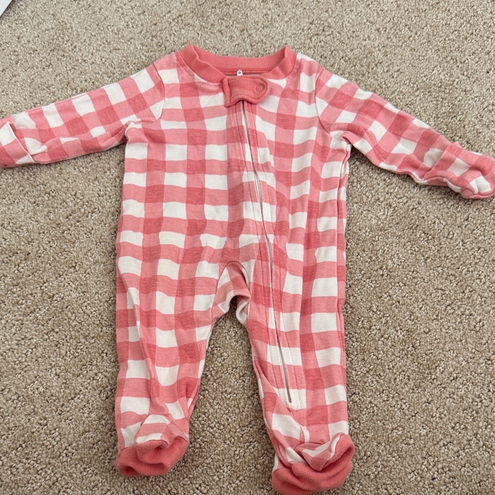 The Honest Company Pink and White Plaid Footie